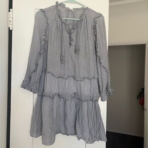 Ulla Johnson Striped Gray Ruffle Dress
